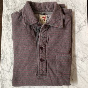 Relwen XL charcoal and red stripe button down long sleeve thick tee